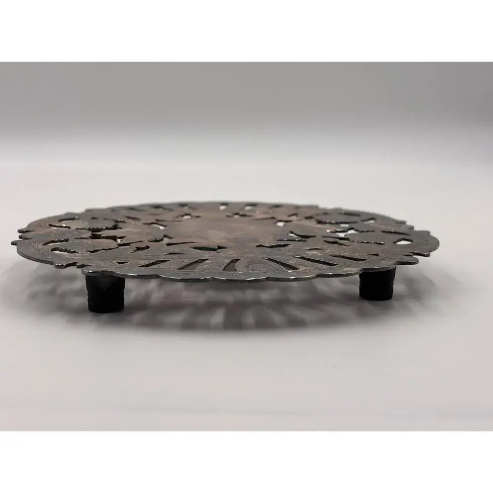 Vintage Wallace Silver Plated Engraved Floral Expandable Trivet Hot Plate 7332